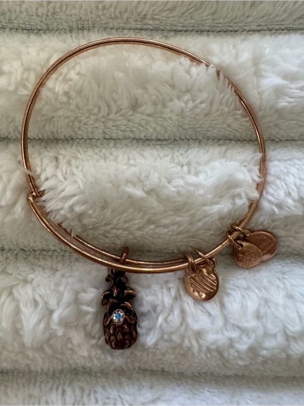 Alex and Ani Rose Gold Pineapple Charm Adjustable Bangle
